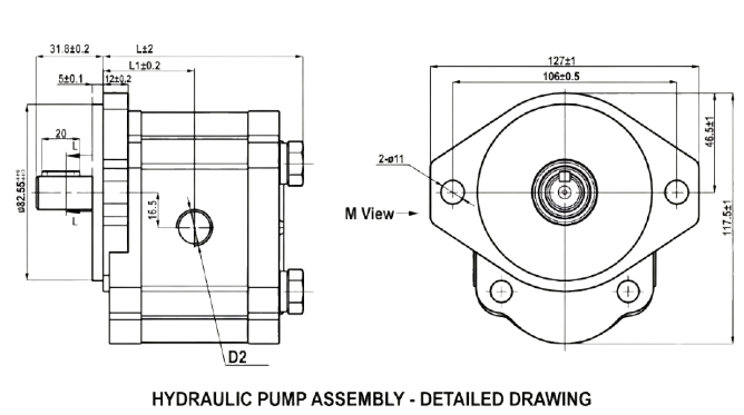 Torque Hydraulic Gear Pump - 1P Series dimensional data