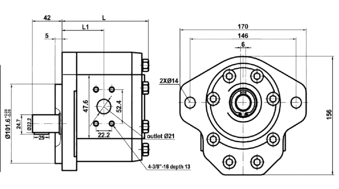 Torque Hydraulic Gear Pump - 2P Series dimensional data